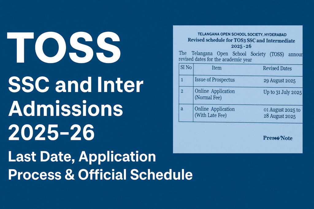 Official press note of TOSS SSC and Intermediate admissions 2025-26 with dates and instructions