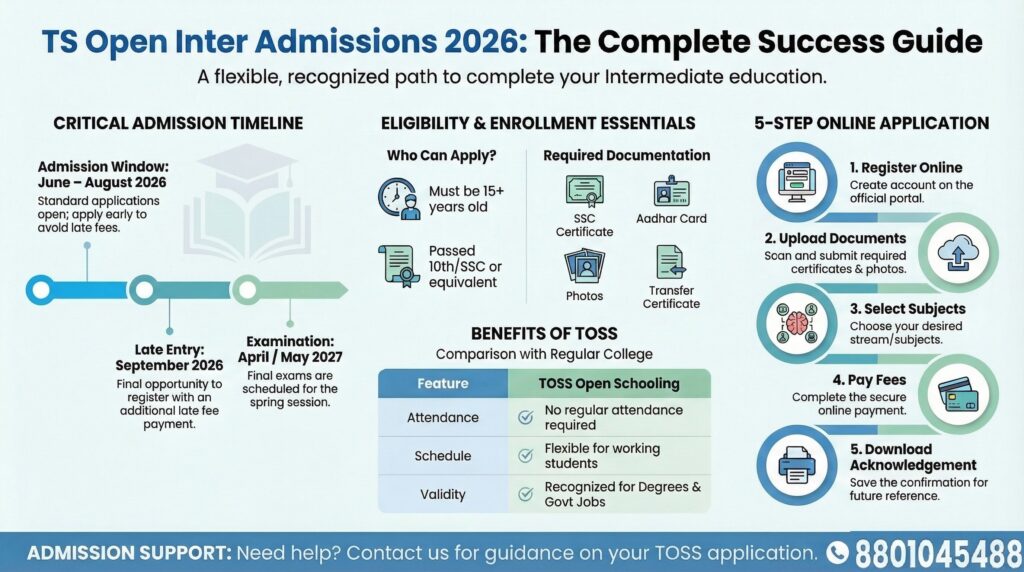 ts open inter admissions 2026 last date toss intermediate admission process telangana open school inter admission guide open inter course telangana